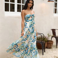 Rainforest Oasis Strapless Maxi Dress Blue