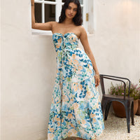 Rainforest Oasis Strapless Maxi Dress Blue