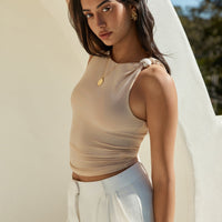 Calling For You Mesh Crop Top Beige
