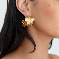 18K Gold Plated Aloha Dreams Flower Hoop Earrings Gold