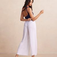 The Silky Luxe Palazzo Pants with Ties - Cloud White