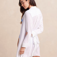 The Silky Luxe Short Effortless Shirtdress Cover-Up - Cloud White