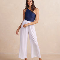 The Silky Luxe Palazzo Pants with Ties - Cloud White