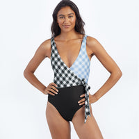 The Perfect Wrap One-Piece - Gingham in Sea Urchin & Cloud