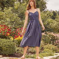 The Coastal Poplin Tie-Waist Midi Dress - Midnight