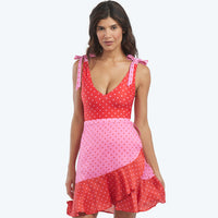 The Short Beach to Brunch Wrap Skirt - Square Dot in Flamingo & Hibiscus