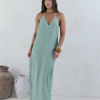 Coastal Euphoria Halter Maxi Dress Green