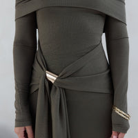 The Getaway Edit Off Shoulder Maxi Dress Olive