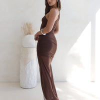 Beachfront Soirée One Shoulder Maxi Dress Chocolate