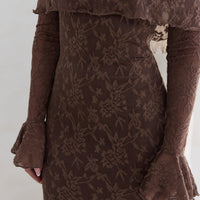 Here For Love Off Shoulder Mesh Maxi Dress Chocolate