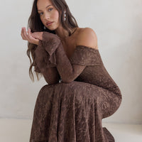 Here For Love Off Shoulder Mesh Maxi Dress Chocolate