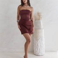 Call Me Darling Strapless Mesh Mini Dress Brown