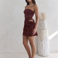 Call Me Darling Strapless Mesh Mini Dress Brown