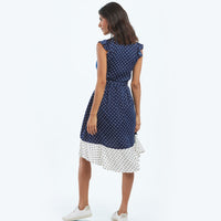 The Beach to Brunch Wrap Dress - Square Dot in Deep Sea & White Sand