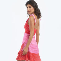 The Short Beach to Brunch Wrap Skirt - Square Dot in Flamingo & Hibiscus
