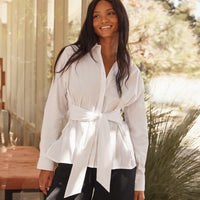The Perfect Tie-Waist Girlfriend Shirt - White Sand