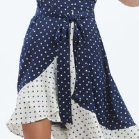 The Beach to Brunch Wrap Dress - Square Dot in Deep Sea & White Sand