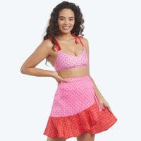 The Short Beach to Brunch Wrap Skirt - Square Dot in Flamingo & Hibiscus
