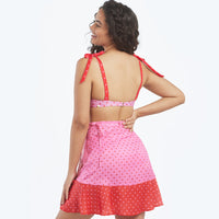 The Short Beach to Brunch Wrap Skirt - Square Dot in Flamingo & Hibiscus