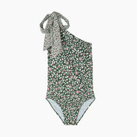 The Bow-Shoulder Ruched Sidestroke - Twilight Floral in Olive
