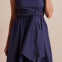 The Coastal Poplin Tie-Waist Midi Dress - Midnight