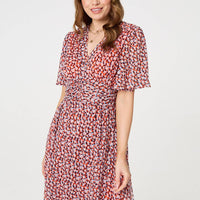 Printed 1/2 Sleeve Ruched Midi Dress