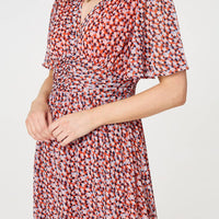 Printed 1/2 Sleeve Ruched Midi Dress