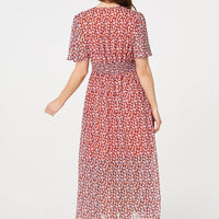 Printed 1/2 Sleeve Ruched Midi Dress