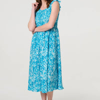 Floral Ruffled Cap Sleeve Midi Dress