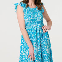 Floral Ruffled Cap Sleeve Midi Dress