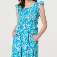 Floral Ruffled Cap Sleeve Midi Dress
