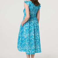 Floral Ruffled Cap Sleeve Midi Dress