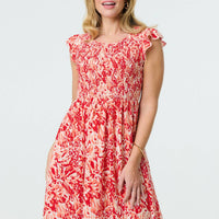 Floral Ruffled Cap Sleeve Midi Dress