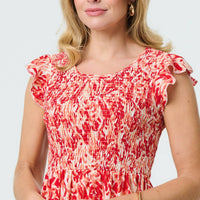 Floral Ruffled Cap Sleeve Midi Dress