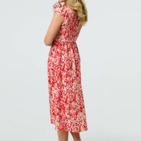 Floral Ruffled Cap Sleeve Midi Dress