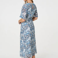 Animal Print Flared Sleeve Midi Dress