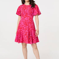 Printed Angel Sleeve Knee Length Dress