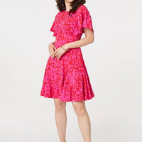 Printed Angel Sleeve Knee Length Dress