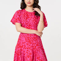 Printed Angel Sleeve Knee Length Dress