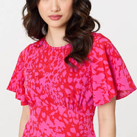 Printed Angel Sleeve Knee Length Dress