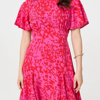 Printed Angel Sleeve Knee Length Dress