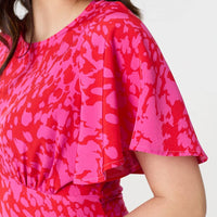 Printed Angel Sleeve Knee Length Dress
