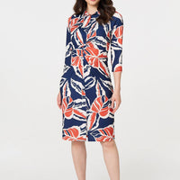 Floral 3/4 Sleeve Midi Shirt Dress