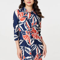 Floral 3/4 Sleeve Midi Shirt Dress