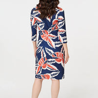 Floral 3/4 Sleeve Midi Shirt Dress