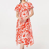 Floral Hanky Hem Short Sleeve Midi Dress