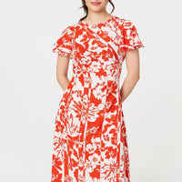 Floral Hanky Hem Short Sleeve Midi Dress
