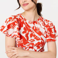 Floral Hanky Hem Short Sleeve Midi Dress