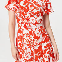 Floral Hanky Hem Short Sleeve Midi Dress
