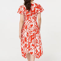 Floral Hanky Hem Short Sleeve Midi Dress